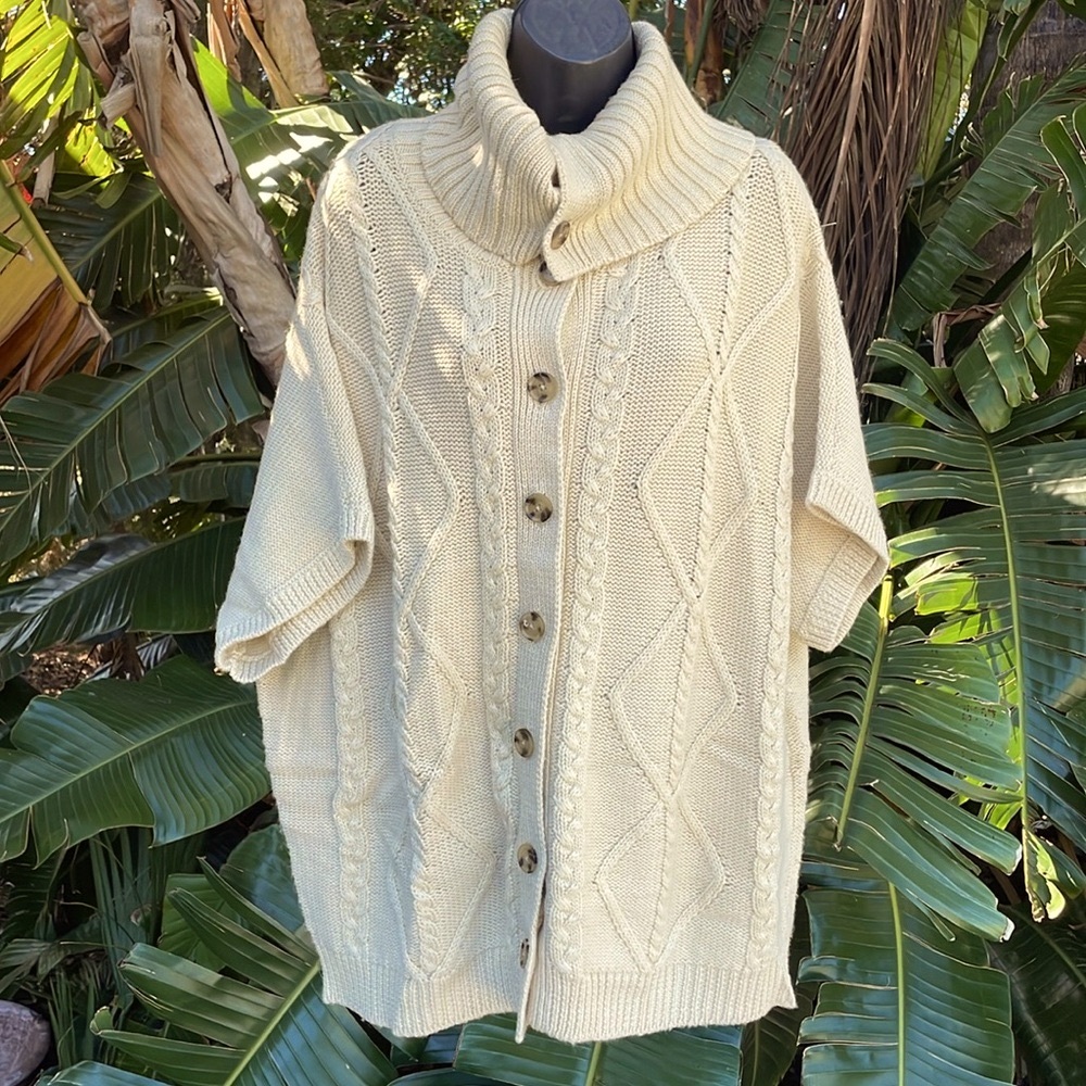 heritage cable knit wool funnel neck sweater